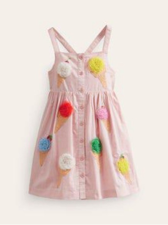 Mini Boden Other - Mini Boden Ice Cream Button Embroidered Appliqué Summer Blush Pink Strap Dress